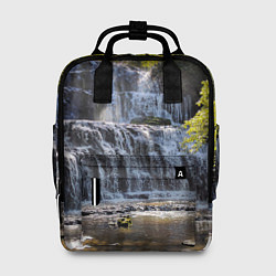 Рюкзак женский Водопад, солнечные лучи и лес, цвет: 3D-принт