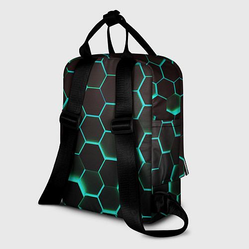 Женский рюкзак Соты на зеленом неоновом фоне / 3D-принт – фото 2