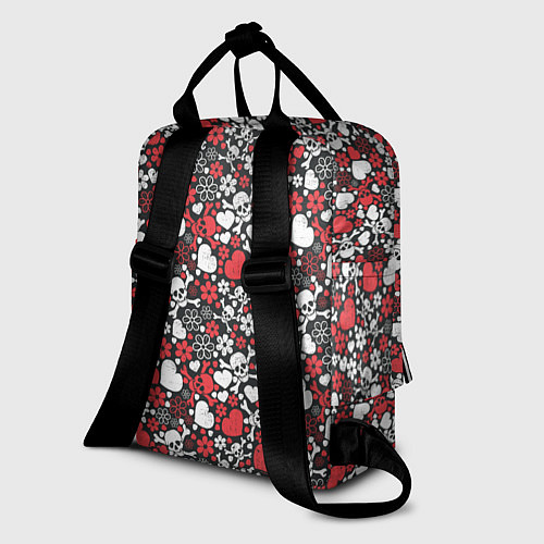 Женский рюкзак Череп, сердца и цветы / 3D-принт – фото 2