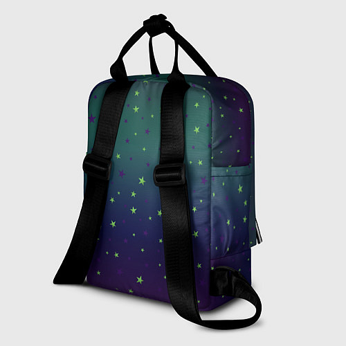 Женский рюкзак Неоновые зеленые и сиреневые звезды на темно зелен / 3D-принт – фото 2