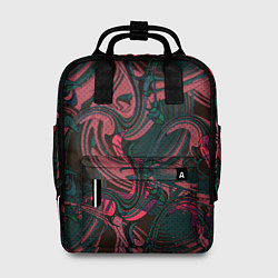 Рюкзак женский Красно -зеленый темный абстрактный узор с разводам, цвет: 3D-принт