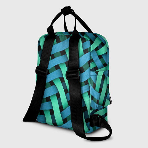 Женский рюкзак Сине-зелёная плетёнка - оптическая иллюзия / 3D-принт – фото 2