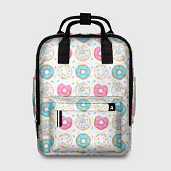 Рюкзак женский Разноцветные пончики с серым зайцем, цвет: 3D-принт