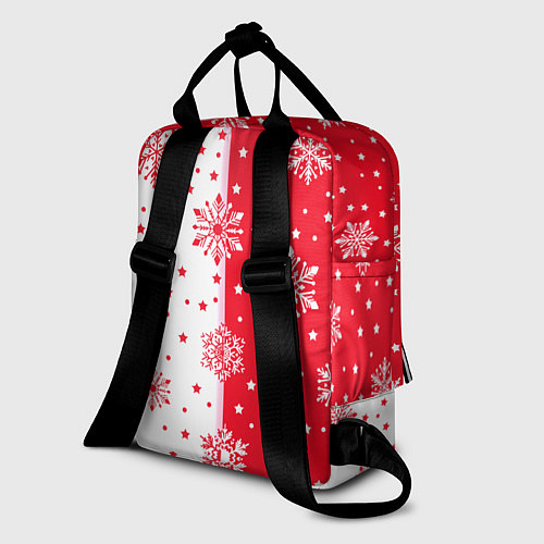 Женский рюкзак Рождественские снежинки на красно-белом фоне / 3D-принт – фото 2