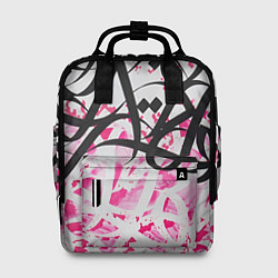 Рюкзак женский Черно-розовая каллиграфия, цвет: 3D-принт