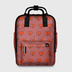 Рюкзак женский Разбитые сердца на бордовом фоне, цвет: 3D-принт