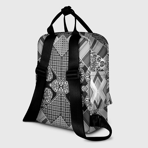 Женский рюкзак Черно белый этнический лоскутный узор / 3D-принт – фото 2