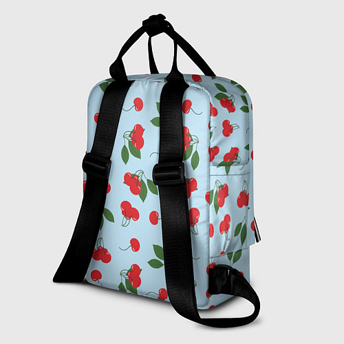 Женский рюкзак Узор из ягод вишни на голубом фоне / 3D-принт – фото 2