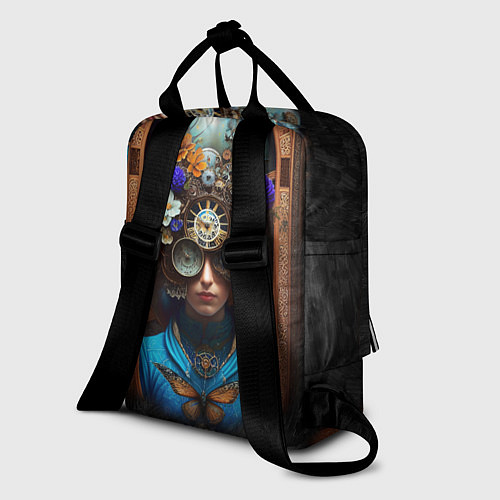 Женский рюкзак Женщина с цветами в стиле стимпанк / 3D-принт – фото 2