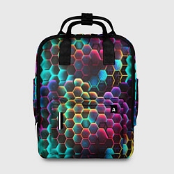 Рюкзак женский Неон и соты, цвет: 3D-принт