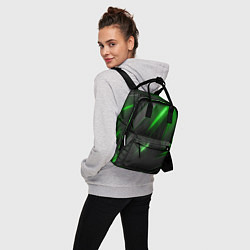 Рюкзак женский Черные пластины с зеленым свечением, цвет: 3D-принт — фото 2