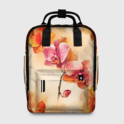 Женский рюкзак Акварельные цветы - персиковый паттерн
