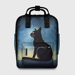 Рюкзак женский Черный кот и звезды - акварель, цвет: 3D-принт