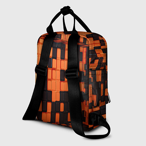 Женский рюкзак Чёрные и оранжевые кубики / 3D-принт – фото 2
