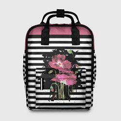 Рюкзак женский Розовые акварельные маки на полосатом фоне, цвет: 3D-принт
