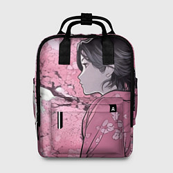 Рюкзак женский Силуэт девушки на фоне сакуры: арт нейросети, цвет: 3D-принт