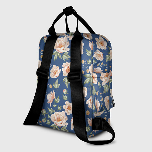 Женский рюкзак Розовые пионы на синем фоне / 3D-принт – фото 2