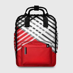 Рюкзак женский Косые черно-белые полосы на красном, цвет: 3D-принт