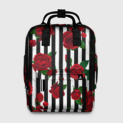 Рюкзак женский Полосы и красные розы, цвет: 3D-принт