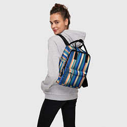 Рюкзак женский Полосатый сине-бежевый, цвет: 3D-принт — фото 2