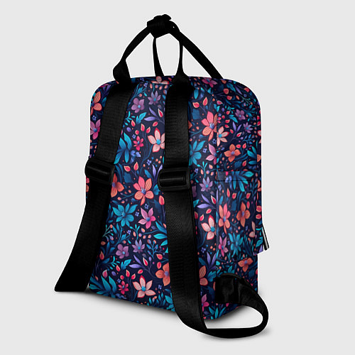 Женский рюкзак Цветочный паттерн в синих и сиреневых тонах / 3D-принт – фото 2