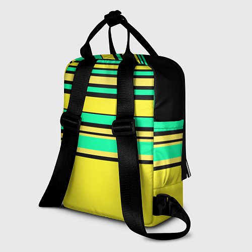 Женский рюкзак Разноцветный черно желтый с зеленым полосатый узор / 3D-принт – фото 2