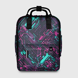 Рюкзак женский Киберпанк линии синие и розовые, цвет: 3D-принт
