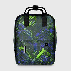 Рюкзак женский Киберпанк линии зелёные и синие, цвет: 3D-принт
