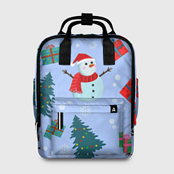 Женский рюкзак Снеговики с новогодними подарками паттерн