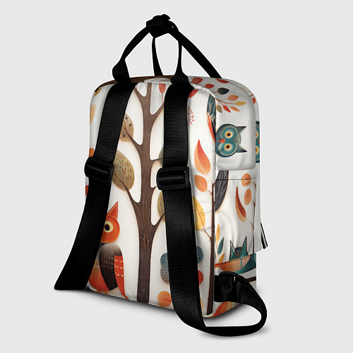 Женский рюкзак Совы в осеннем лесу в стиле фолк-арт / 3D-принт – фото 2