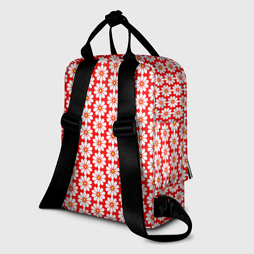 Женский рюкзак Белые ромашки на красном / 3D-принт – фото 2