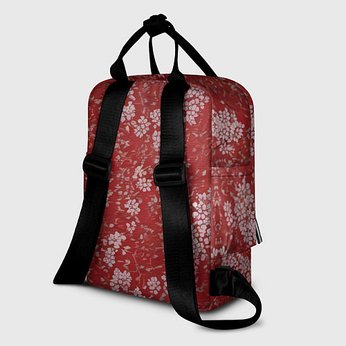 Женский рюкзак Белые лепестки на красном фоне / 3D-принт – фото 2