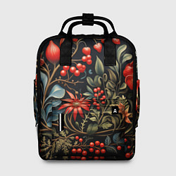 Рюкзак женский Новогодние ягоды и цветы, цвет: 3D-принт