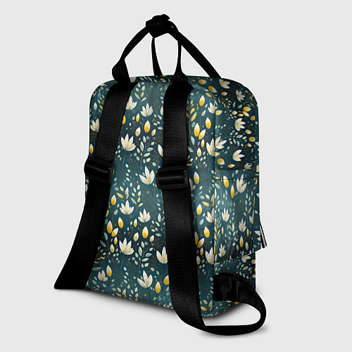 Женский рюкзак Цветочки на зеленом поле паттерн / 3D-принт – фото 2
