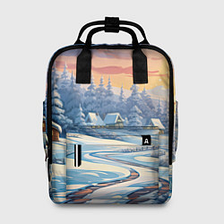 Рюкзак женский Новогодний пейзаж зимний, цвет: 3D-принт