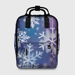Рюкзак женский Снежинки на фиолетово-синем фоне, цвет: 3D-принт