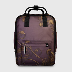 Женский рюкзак Золотистые узоры на фиолетовом фоне