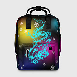 Рюкзак женский Праздничный дракон и снежинки, цвет: 3D-принт