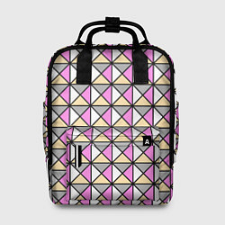 Рюкзак женский Геометрический треугольники бело-серо-розовый, цвет: 3D-принт