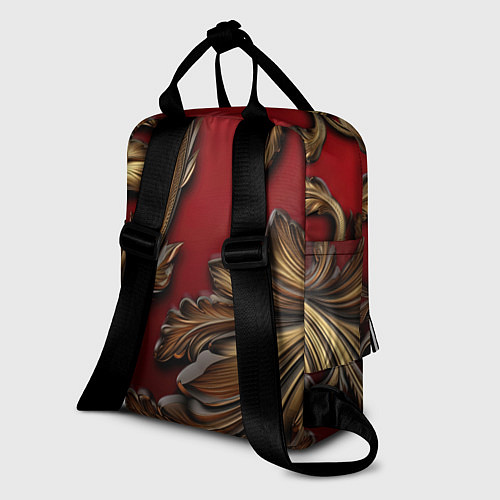 Женский рюкзак Золотые объемные листья на красном фоне / 3D-принт – фото 2