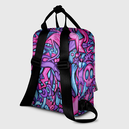 Женский рюкзак Узор розово-фиолетовый черепа и сердца / 3D-принт – фото 2