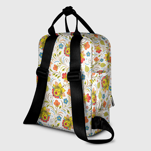 Женский рюкзак Хохломская роспись разноцветные цветы на белом фон / 3D-принт – фото 2