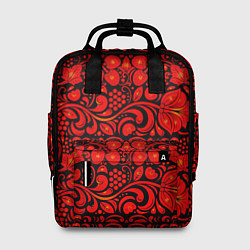 Рюкзак женский Хохломская роспись красные цветы и ягоды на чёрном, цвет: 3D-принт