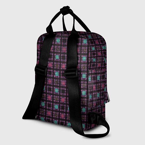 Женский рюкзак Тёмно-розовый полосы квадратики / 3D-принт – фото 2