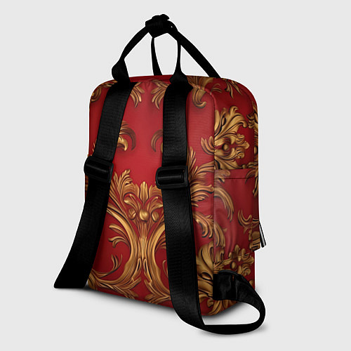Женский рюкзак Золотые узоры на красном / 3D-принт – фото 2