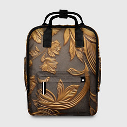 Рюкзак женский Лепнина золотые узоры на черном, цвет: 3D-принт