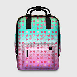 Рюкзак женский Паттерн сердечки на разноцветном фоне, цвет: 3D-принт