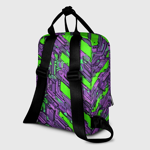 Женский рюкзак Фиолетовые фрагменты на зелёном фоне / 3D-принт – фото 2