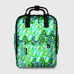 Рюкзак женский Зелёный узор и бело-чёрная обводка, цвет: 3D-принт