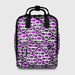 Рюкзак женский Фиолетово-белый узор на чёрном фоне, цвет: 3D-принт